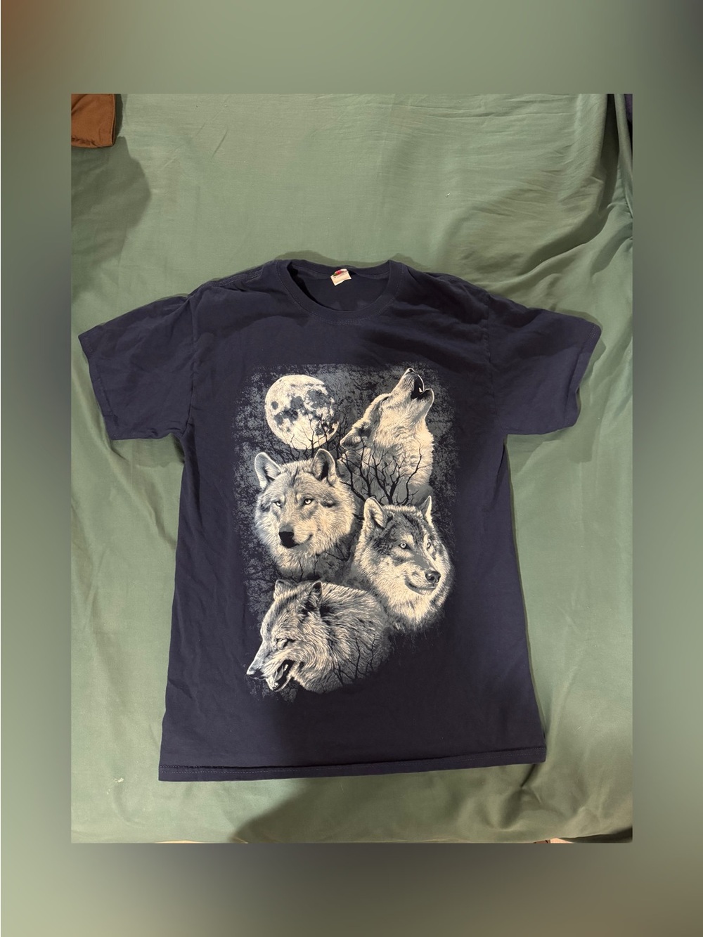 Navy Wolf Graphic Tee - Moon & Wolves Design